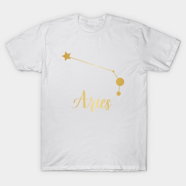 Aries Zodiac Constellation in Gold T-Shirt by Kelly Gigi